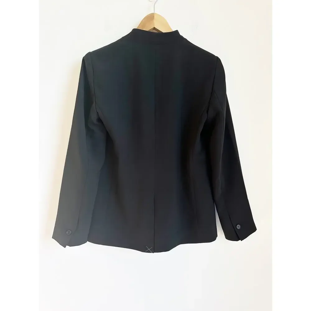 NWOT Ann Taylor The Long Collarless Blazer in Fluid Crepe Black 0